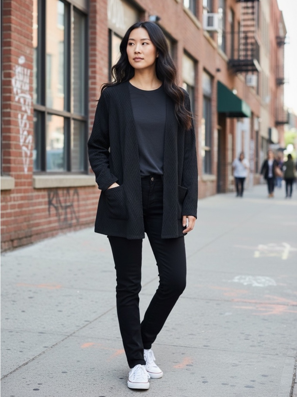 Susan Graver Black Open Front Textured Cardigan Size 1X